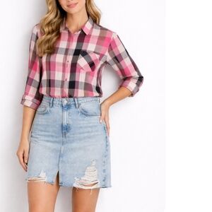 ZARA RIPPED DENIM FRONT/ BACK SLITS SKIRT SIZE LARGE